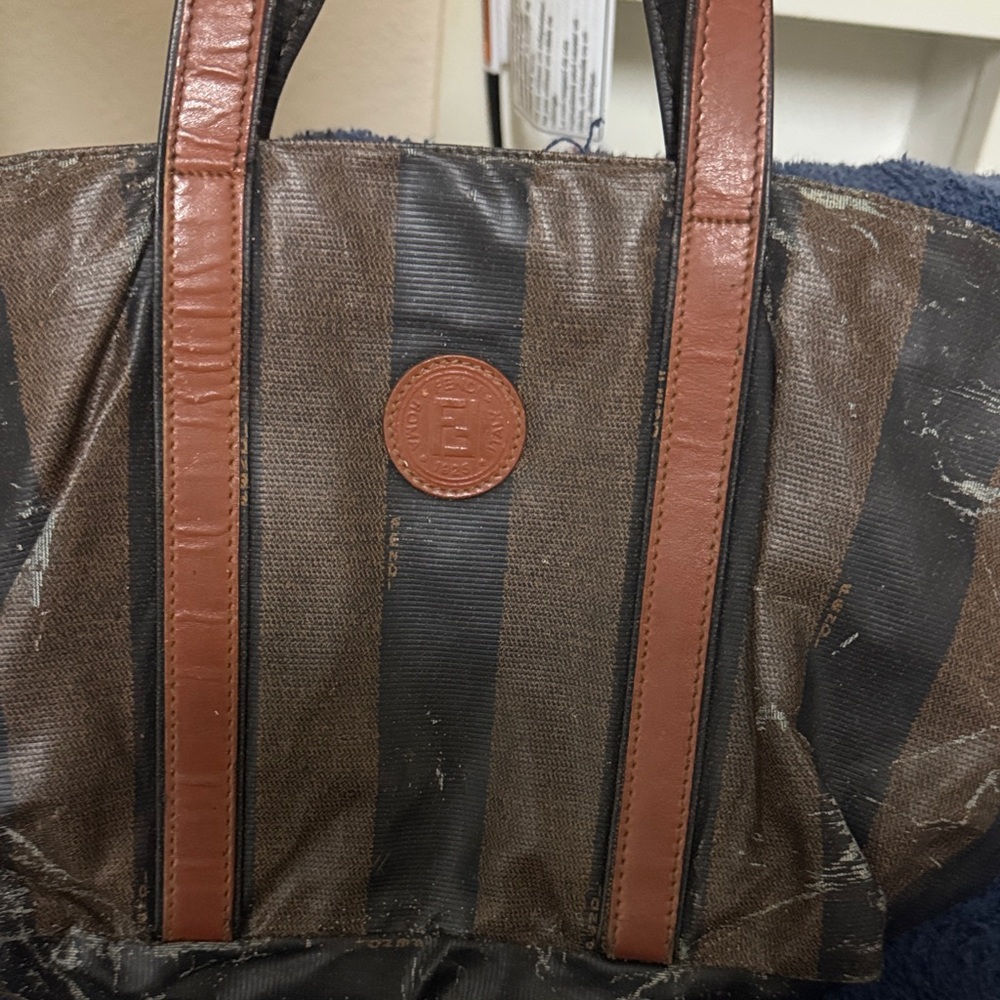 Fendi Brown and Black Striped Men’s Toiletry Bag